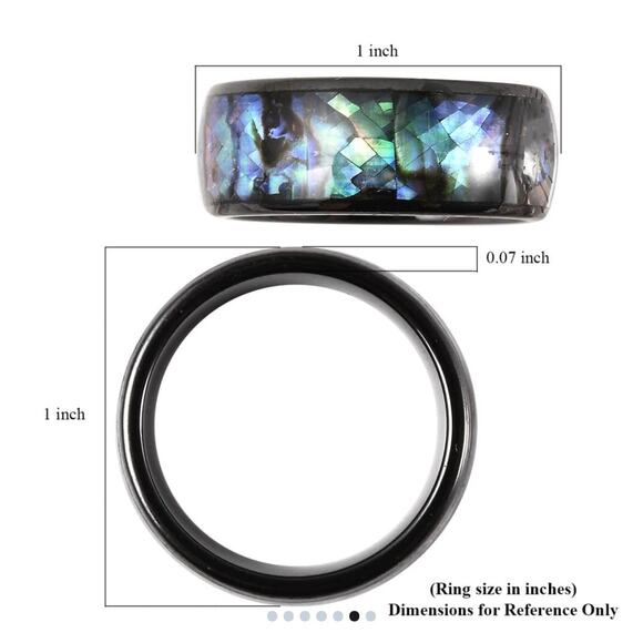 Unisex Abalone and Black Ceramic Ring in Stainless Steel Size 6.75 - Picture 6 of 7